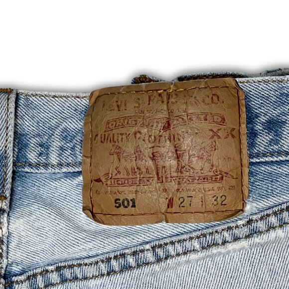 Levis 501 Distressed Denim Shorts W27 Button Fly Vintage Made In USA Raw Hem - Picture 4 of 4